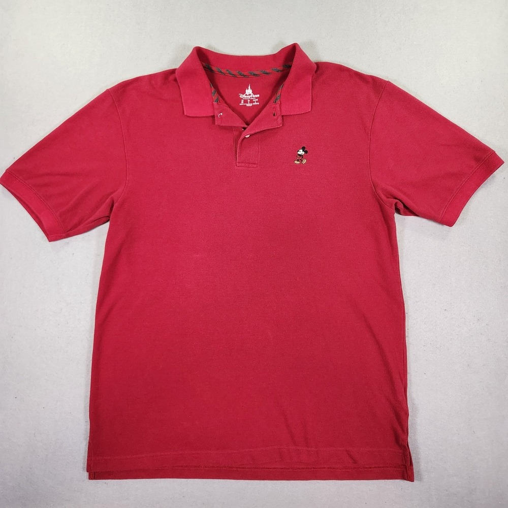 Disney Parks Mickey Mouse Embroidered Red Polo Shirt Men's Medium Short Sleeve